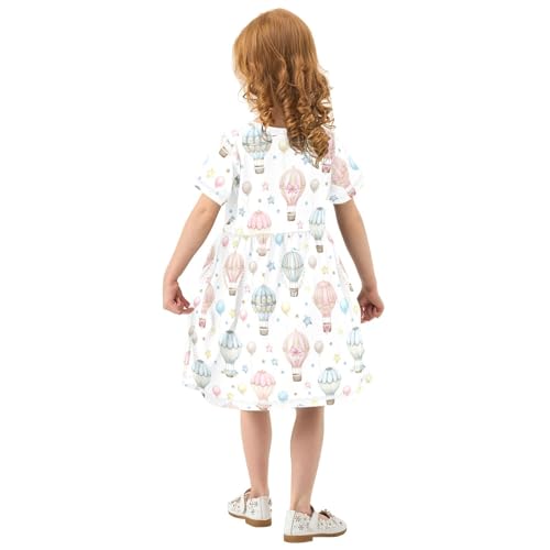 Summer Girl Dresses Cute Hot Air Balloons Toddler Short Sleeve Dress Girl Outfits 2-8 Years3