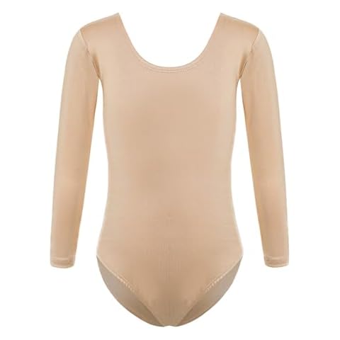 Jugaoge Kids Girls Long Sleeve Gymnastics Leotard Nude Dance Ballet Unitard Athletic Dancing Dancewear Round Neck 13-14 Years Cover