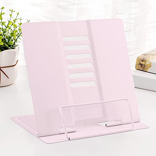 MSDADA Supporto per Libri da Scrivania in Metallo Regolabile per Libri di Cucina e Documenti Portatile Robusto per Ricette Libri di Testo Tablet Libri Musicali (Rosa Macaron)