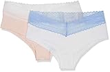 Spitze am Bund Amazon-Marke: Iris & Lilly Damen Hipster aus Baumwolle mit Spitze, 2er Pack, Mehrfarbig (Pearl/White), M, Label: M
