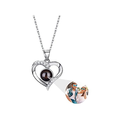 Personalized Photo Necklace Projection Necklace with Picture Customized Photo Heart Necklace I Love You Necklace 100 Languages 925 Sterling Silver Rose Gold Personalized Love Pendant Jewelry Gift Cover