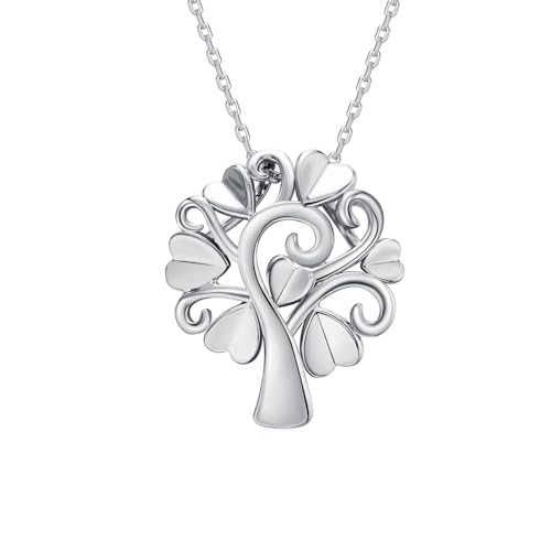 Mesnt Collana Donna, Collana con Ciondolo a Forma di Albero con Foglie di Cuore, Argento, 45+5cm