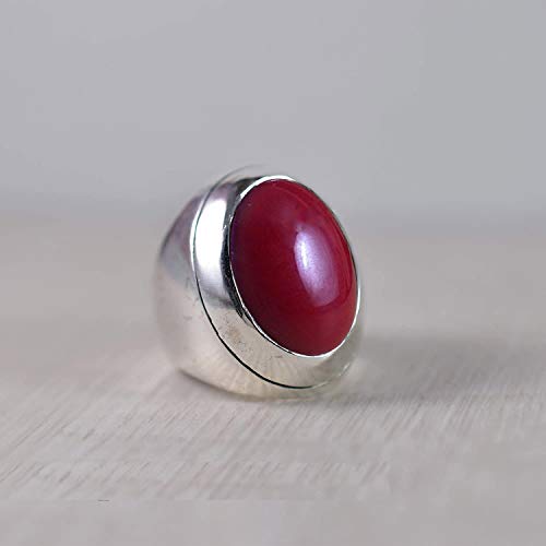 Red Coral Gemstone Silver Ring, Solid 925K Sterling Silver, Cab Oval, Handmade Statement Jewelry, Unique Gift, Men's Red Coral Ring, Elegant Ring, Anniversary Gift, Birthday Gift, Size 5-14