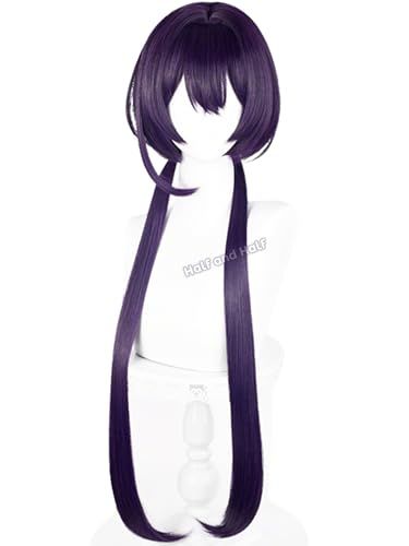 Image of Half and Half Kyouka Cosplay Wig Long Dark Purple Anime Ponytail Wig 34.6'' Deep Purple Twin Tails Wig with Bangs Detective Costume Wigs for Women Halloween Daily