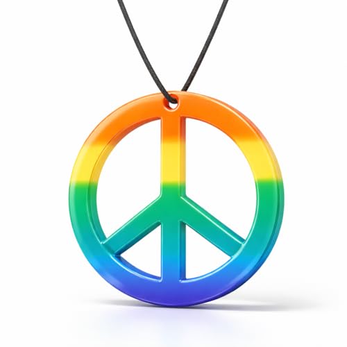 TK Gruppe Timo Klingler Collier hippie Peace - Pendentif arc-en-ciel paix pour costume de carnaval comme accessoire de costume - Collier bijoux
