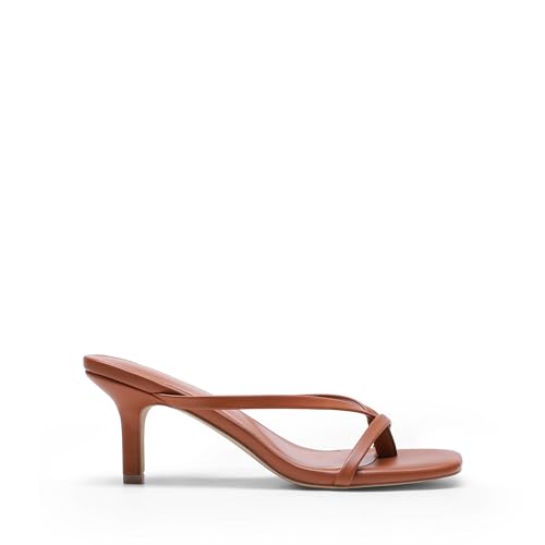 DREAM PAIRS DREAM PAIRS Kitten Heels for Women Flip Flops Slip on Low Heels Open Square Toe Thong Heeled Strappy Sandals Slides Comfortable Dress Shoes,Size 11,Brown,DWUMFF2503