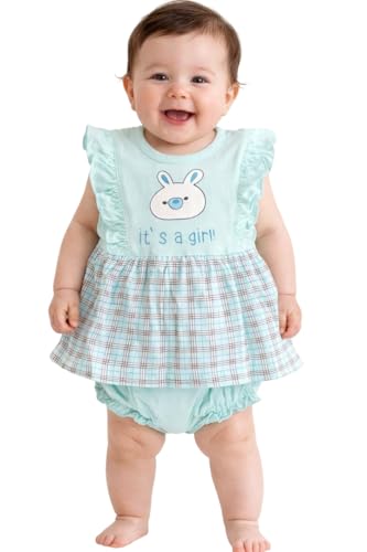 Image of Baby Girls Frock Dress with Bloomer Set | Short Sleeve Polka Dot Inner Layer & Bow Detail Special for 0-6 Months