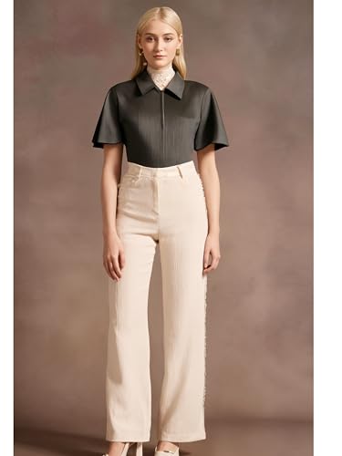 Image of Mack Jonney Ribbed |Regular Fit | Half Sleeves 100% Cotton Polo Neck Self Design with Zip T-Shirt for Women-M950