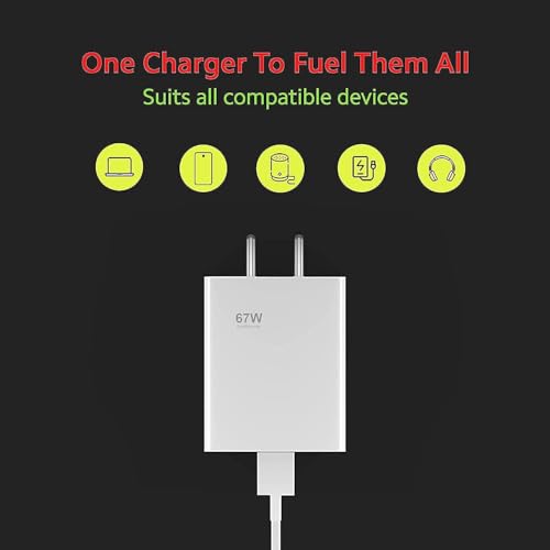 Image of Auorld Original 67W Turbo Super Fast Charger Combo USB-C Charging Adapter & Cable | Quick Charge 4.0 PD Power Delivery Compatible with Xiaomi Redmi Note 12 Pro, Note 11 Pro,10 Pro, Mi Series & More