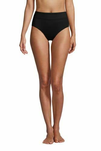Lands' End Womens Chlorine Resistant High Waisted Bikini Bottoms Control Black Regular 16