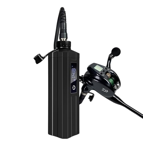 YL-HLOT Electric Reel Battery. IP68 Waterproof. Latest Model with Digital LED Display. Includes 4.9ft Power Cord. Compatible with Daiwa & Shimano Electric Fishing reels. (Black. 10000 mAh)