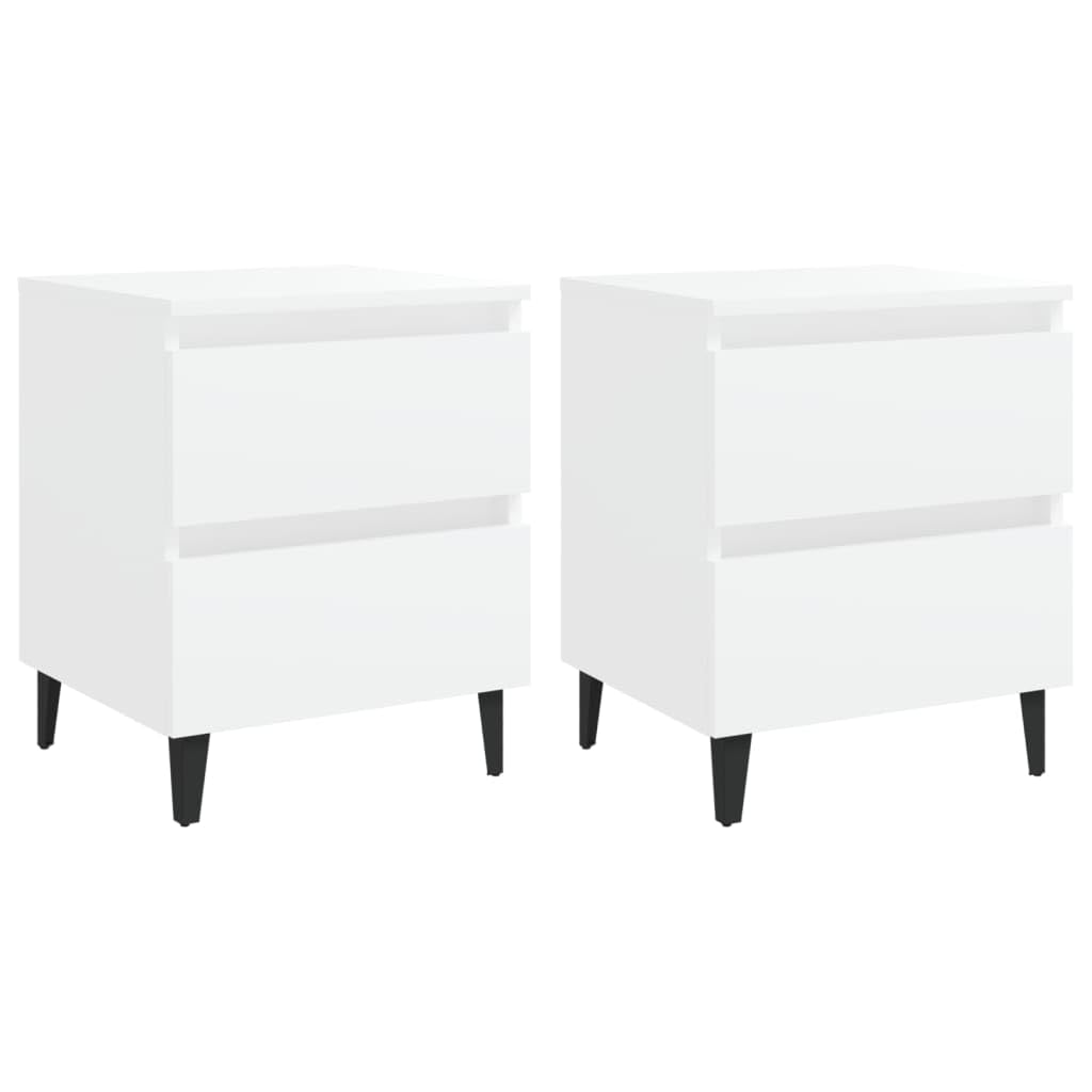 Juego de 2 mesitas de noche, color blanco, 40 x 35 x 50 cm, material de madera con dos cajones, mesa auxiliar estable para dormitorio y salón, encanto industrial, fácil limpieza
