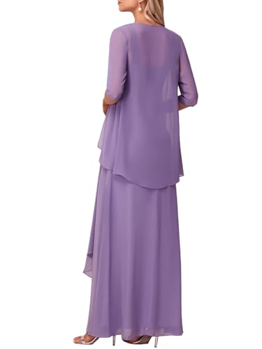 WangLiJun 2 Pc Mother of The Bride Dresses with Jacket Chiffon Ruffle Wedding Mother of Groom Long Evening Gowns Half Sleeve2