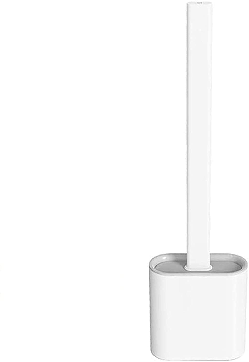 Wuzzy Silicone Toilet Brush with Quick Drying Holder Wall Mounting Set Flat Head Flexible Soft Bristles Antibacterial Deep-Cleaning No-Slip Long Plastic Handle Clean Corne