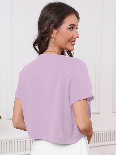 Image of Heymoments Women's Short Sleeve Bolero Shrugs Lightweight V-Neck Open Front Cropped Cardigan (S-2XL)