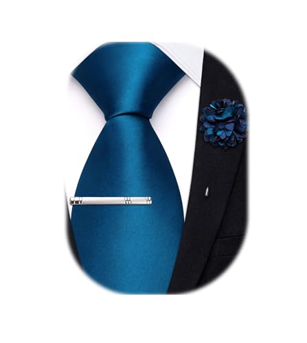 Image of Hi-Tie Pretied Boys Ties Solid Color Kids Adjustable Necktie Lapel Pin Clip Set Age 8-12 Wedding School Graduation