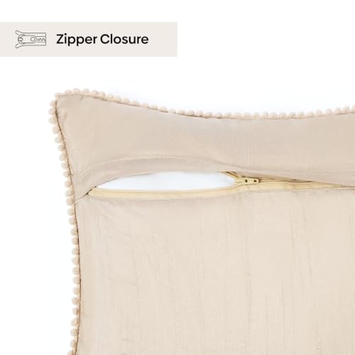 Image of haus & kinder Cushion Cover 16 x 16 Inch | Embroidered Decorative Cushion Cover for Sofa, Bed & Home Decor | Arbor Wing Beige | Pack of 1