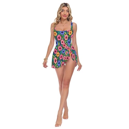 Maillot de bain une pièce pour femme au motif hibiscus et bretelles en verre