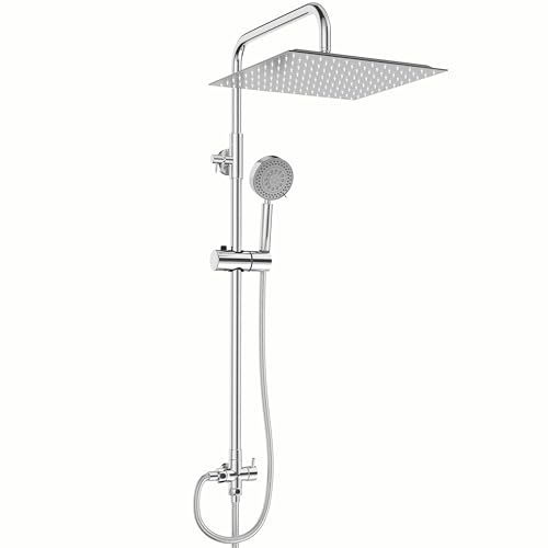 BIMVER Edelstahl Regendusche Duschset ohne Armatur, Duschsystem mit eckige Kopfbrause 30x30cm & Handbrause (5 Strahlarten) wassersparendes Duschgarnitur Überkopfbrause set, Chrom
