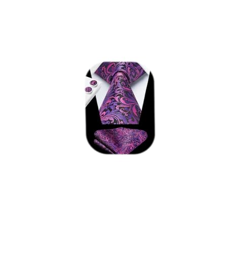 Image of HISDERN Ties for Men Paisley Floral Mens Ties and Pocket Square Cufflinks Set Classic Business Necktie Handkerchief