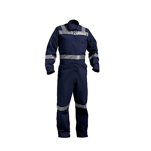 Robustt Blue Boiler Suit | Medium, 225 GSM | 100% Cotton with Multiple Pockets | Retardant Industrial Wear | Workwear with Reflective Tape | Unisex Coveralls for Industrial & Protective Use