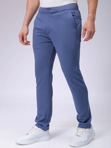 Image of The Indian Garage Co Men Slim Fit Solid Mid-Rise Stretchable Knitted Jogger Trousers