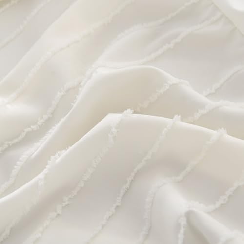 Striped Tufted Bed Skirt Twin Size, Ruffled Bed Skirt with Split Corners, Twin Bed Skirts 18 Inch Drop, Ivory, 18" Twin