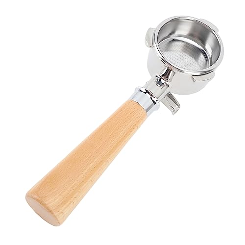 HWGING Portafiltro de café de 54mm, Piezas de Repuesto de Portafiltro de Acero Inoxidable, Divisor de 2 Boquillas para Accesorios de Máquina de café 870 880 (Madera de Haya Tipo A2)