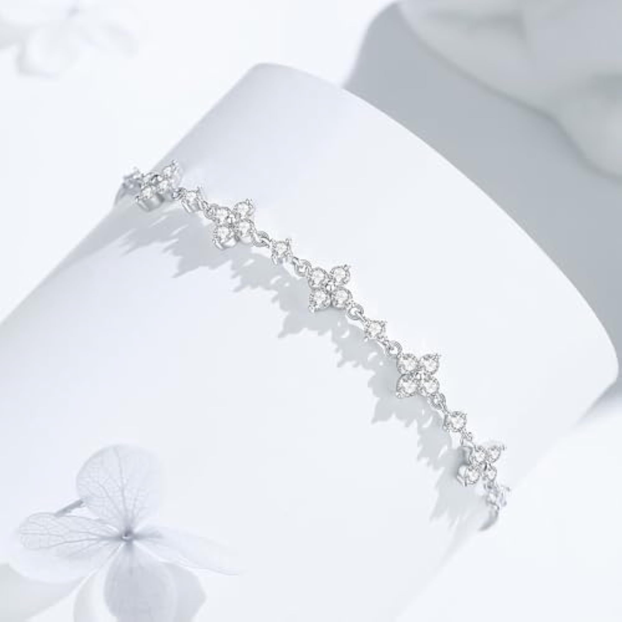 925 Sterling Silver Zircon Mist Minimal Bracelet, Adjustable