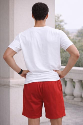 Image of Men's Solid Cotton Lounge Shorts | Premium Soft Breathable Casual Shorts with Elastic Drawstring Waist | Regular Fit Above Knee for Home, Gym & Travel