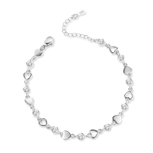 ALEXCRAFT Bracciale Donna Argento 925 Bracciale Cuore Donna Bracciale Con Zirconi Donna Bracciale In Argento 925 Donna Regolabile 18+3 cm