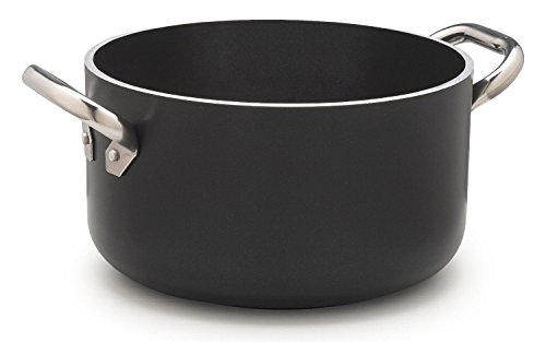 Pentole Agnelli ALSA2104SSPI20 Alblack Casseruola Alta in Alluminio, Spessore 5 mm, Fondo Induzione da 10 mm, con 2 Manici in Acciaio Inossidabile, 20 cm, Nero