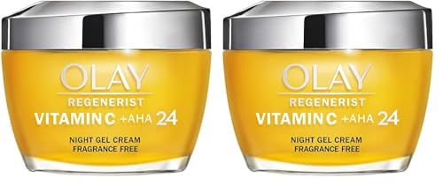Olay Vitamin C + AHA 24 Crema Hidratante, Gel Crema De Noche Con Vitamina C, AHA Y Niacinamida Para Un Tono De Piel Visiblemente Más Luminoso Y Uniforme, 50 ml (Paquete de 2)