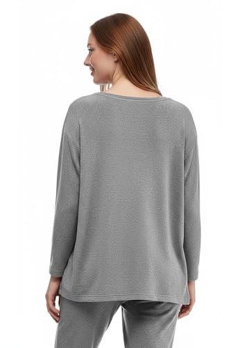Image of LA CERA Women's Brushed Knit Sweater Top, Long Sleeves, Side Pockets, Round Neck, 80% Rayon, 15% Polyester, 5% Spandex