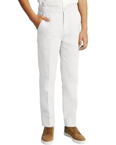 Teen Boy Dress Pants Size 12 White Linen Suits Pants Flat Front Slacks