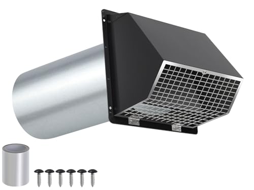 4Inch Dryer Vent Cover Outside Hooded Wall Vent with Screen and Damper Exterior Exhaust Vent Cover Cap Outdoor Dryer Vent for 4Inch Pipe Laundry Bathroom Exhaust Fan&Air Exhaust Galvanized Steel Black