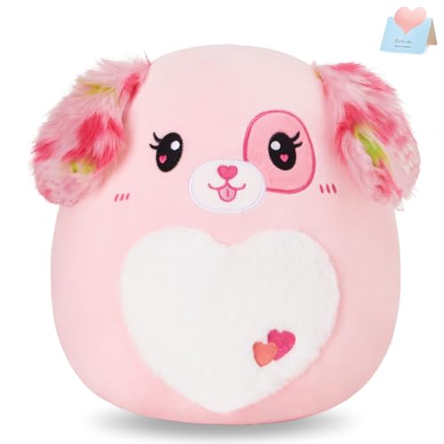 Image of Cute Pink Puppy Plush Pillow Soft Stuffed Animal Toy for Kids 12in