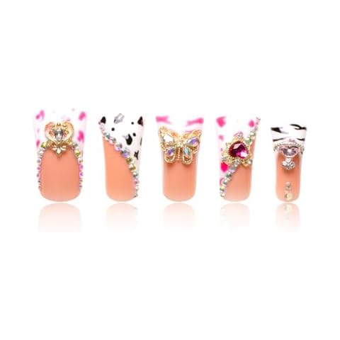 LOVFUL Press on Nails Rolling Luxe Curve | Handmade with Full Covered Crystals | Reusable Fake Nails | Duck Classic Regular 1.3 in | H144-S Cover