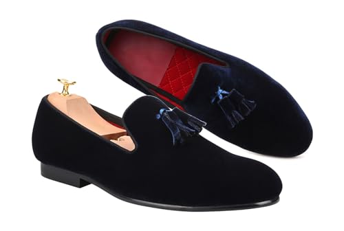 Santimon Mens Tassel Loafers Slip On Wedding Dress Velvet Penny Loafers Fashion Tuxedo Formal Business Casual Luxury Prom Shoes Smoking Party Disco Slippers Suede Moccasins for Men2