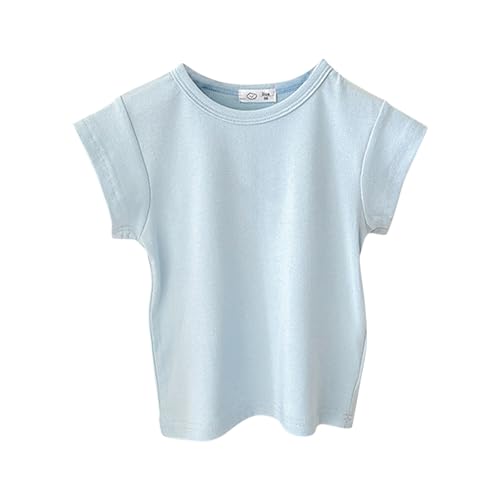 Maglietta da ragazza a maniche corte con scollo rotondo, in cotone, camicetta di base, estiva, leggera, crop top, casual, alla moda, per la scuola per bambini, Blu, 11-12 Anni