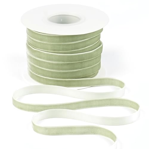 DINDOSAL Sage Green Velvet Ribbon - 3/8 Inch Single Face Thin Velvet for Gift Wrapping Wedding Christmas Decorations Hair Bows Choker Cafts Bouquet - 25 Yards