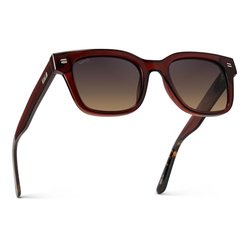 WearMe Pro Men's Classic Square Sunglasses - (Red Garnet/Gradient Amber Lens)