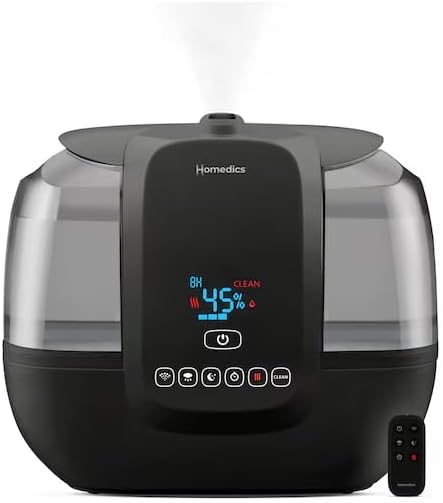 HOMEDICS Total Comfort Humidificador ultrasónico con tecnología UV-C niebla cálida y fría, llenado superior, 120 horas, 2 galones (para habitaciones