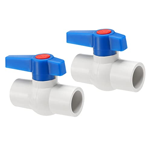 sourcing map 2 Pack Ball Valve - Irrigation Water Flow Control, Slip Plastic Shut-Off Valve, Apply to Outdoor/Garden/Swimming Pools(25mm ID, White Blue)