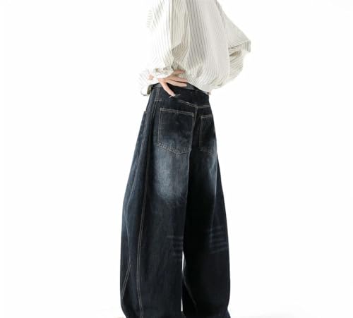 Men Vintage Loose Fit Wide Leg Denim Pants High Waisted Casual Straight Streetwear Trousers2