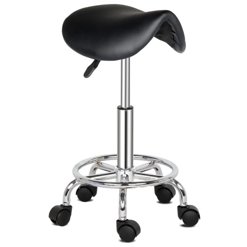 TactFire Tabouret de Massage, Tabouret de Selle de Cheval pivotant à 360°, Réglable en Hauteur, pour Les Salons, Instituts de beauté, Cliniques, Bureaux (Noir)