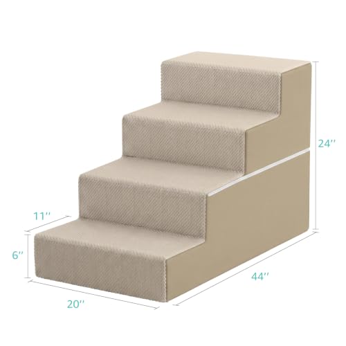 Image of YENING Large Dog Stairs for High Beds - 24 Inches Tall Extra Wide Pet Steps for Large Dogs to Get on Bed 4 Deep Step for Couch Beige