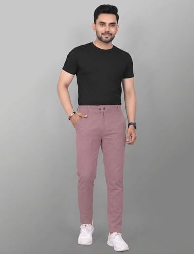 Image of MiraMichi Men's Slim Fit Stretchable Casual Mid Rise Trousers | Stylish Lycra Blend Pants for Office, Party