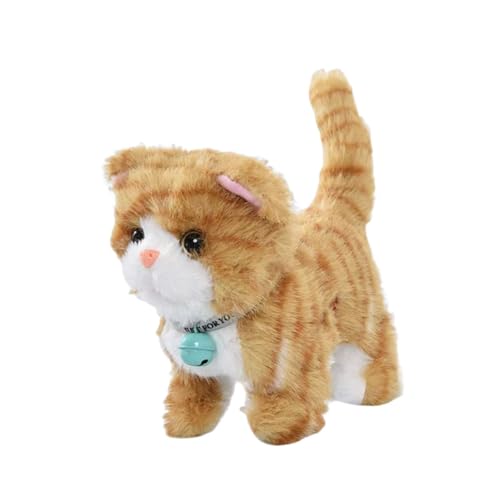 Luwecf Walking Juguete de Gato Interactivo Electrónico Peluche Hablador Grabación Canciones Educativo con Correa Adecuado para Niños Juegos Y, Rayas Amarillas