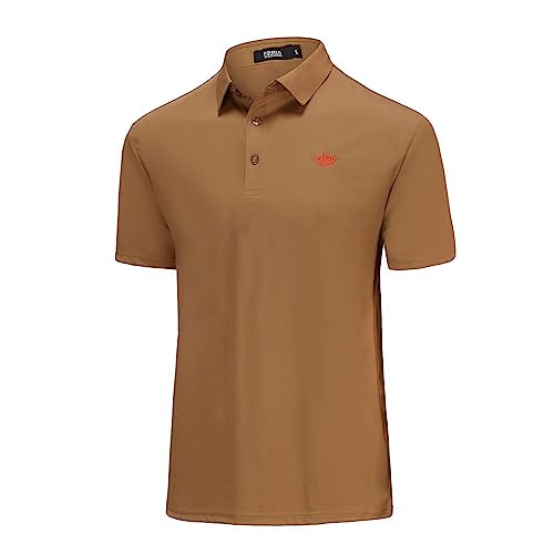 Polo Shirt for Men Dry Fit, Mens' Golf Shirt Short Sleeves Moisture Wicking Lightweight Regular Slim Fit Embroidered Shirt for Summer D- Brown